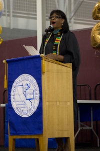 Adriana Vega/The Runner Evelyn Young sings the Black National Anthem at CSUB’s annual Black Graduates Recognition Ceremony, May 31.