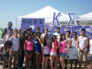 Kappa Sigma fraternity members and other CSUB students participate in the American Cancer Society's 22nd annual Relay for Life in Bakersfield on Saturday, May 4. 