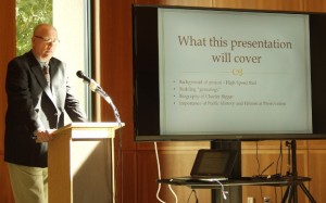 Juana Martinez/The Runner CSUB Archivist, Chris Livingston, traced the life of Architect Charles H. Biggar during his presentation on October 23 in the Dezember room at the Walter Stiern Library.