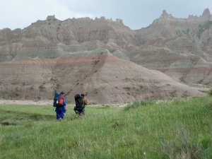 "My friends Gill and Wallace embarking into the great unknown, Badlands National Park, South Dakota," writes Evan Kenward.