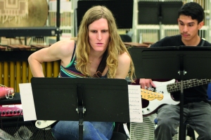 Layne Ogle/The Runner 1.Nicole Dandy, CSUB Jazz Band’s guitarist, rehearsed with the rest of the Jazz Band on Wednesday April 23 to prepare for the upcoming Jazz Festival at CSUB.