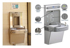 Photo on right provided by Derek Stotler.  Left: The other hydration station located in the University Grille. Right: The proposed hydration station to be placed around campus.